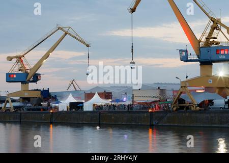 Nuremberg, Germany - August 18th, 2023: Harbour Nuremberg at the Electronic Music Festival Container Lova. Stock Photo