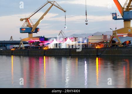 Nuremberg, Germany - August 18th, 2023: Harbour Nuremberg at the Electronic Music Festival Container Lova. Stock Photo