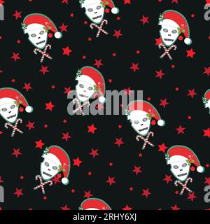 Skull with stars. Christmas design seamless fabric design pattern Stock Vector