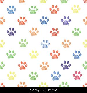 Rainbow colored paw prints pattern Stock Vector