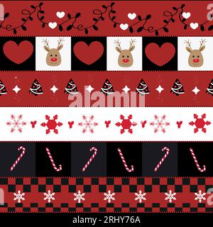 Ugly Christmas sweater pattern. Plaid pattern new year design with paw prints seamless fabric design pattern Stock Vector