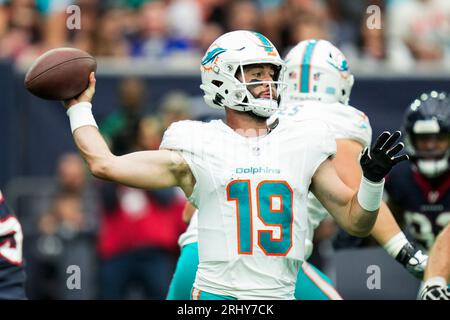 Miami. FL USA; Miami Dolphins quarterback Skylar Thompson (19) rolls out of  the pocket during an NFL game against the Houston Texans at the Hard Rock  Stadium, Sunday, November 27. The Dolphins