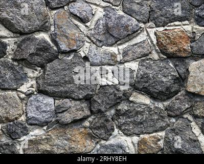 Gray stone wall texture. Wide panoramic rock pattern. Natural masonry surface, brick frame. Grey wall background grunge texture. decorative uneven cra Stock Photo