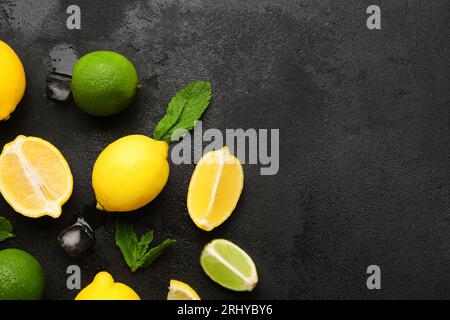Ingredients for preparing lemonade on black background Stock Photo