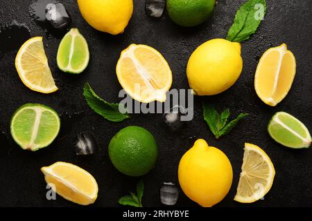 Ingredients for preparing lemonade on black background Stock Photo