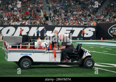 Tampa Bay Buccaneers John Wolford is carted off the field during