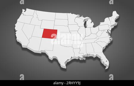 Colorado State Highlighted on the United States of America 3D map. 3D Illustration Stock Photo