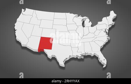 New Mexico State Highlighted on the United States of America 3D map. 3D Illustration Stock Photo