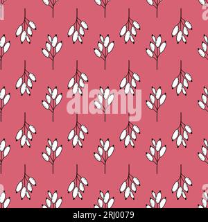 Hand drawn vector seamless pattern of outline berries barberry, cranberry in dodle ink sketch Stock Vector