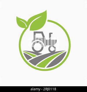 Agriculture Logo Design Concept With Tractor Icon. Farming Logotype Symbol Template Stock Vector