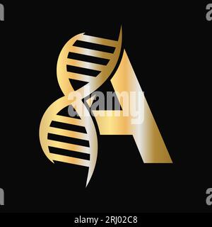 Letter A DNA Logo Design Concept With DNA Cell Icon. Health Care Symbol Stock Vector
