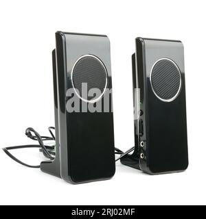 Black speakers isolated on white background Stock Photo