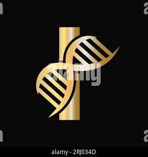 Letter I DNA Logo Design Concept With DNA Cell Icon. Health Care Symbol Stock Vector