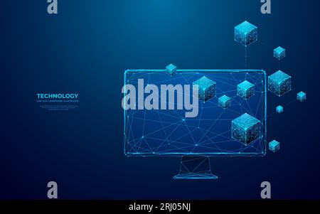 Abstract digital isometric blockchain icon on a computer monitor. Stock Vector
