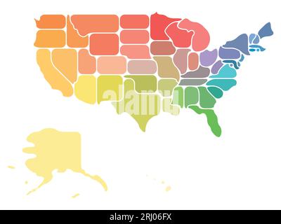 Simplified map of USA, United States of America. Retro style. Geometrical shapes of states with rounded borders. Simple flat blank vector map Stock Vector