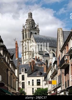 Town of Blois with the bell tower of Saint Louis Cathedral. Blois is a commune and the capital city of Loir-et-Cher department in Centre-Val de Loire Stock Photo