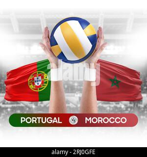 Portugal vs Morocco national teams volleyball volley ball match competition concept. Stock Photo