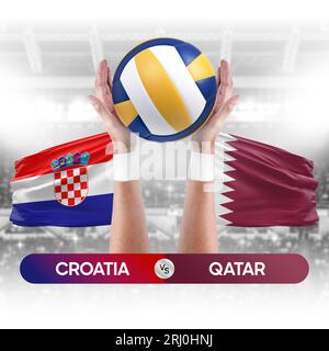 Croatia vs Qatar national teams volleyball volley ball match competition concept. Stock Photo