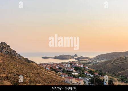 Sunset view to Aegean sea Lemnos or Limnos island Greece ideal for summer vacation. Stock Photo