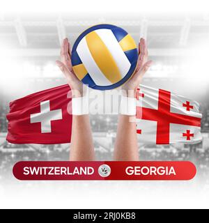 Switzerland vs Georgia national teams volleyball volley ball match competition concept. Stock Photo