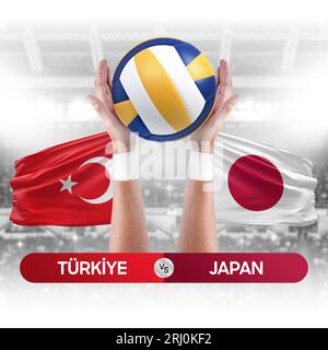 Turkiye vs Japan national teams volleyball volley ball match competition concept. Stock Photo