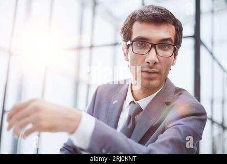 young man having online conference from home Stock Photo