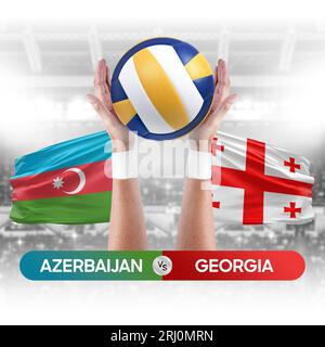 Azerbaijan vs Georgia national teams volleyball volley ball match competition concept. Stock Photo