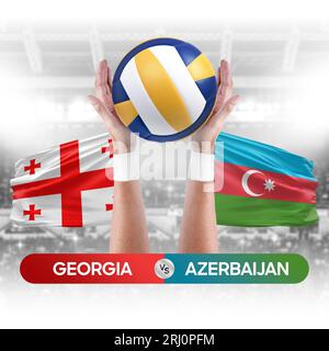 Georgia vs Azerbaijan national teams volleyball volley ball match competition concept. Stock Photo