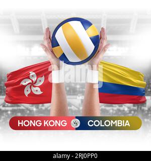 Hong Kong vs Colombia national teams volleyball volley ball match competition concept. Stock Photo