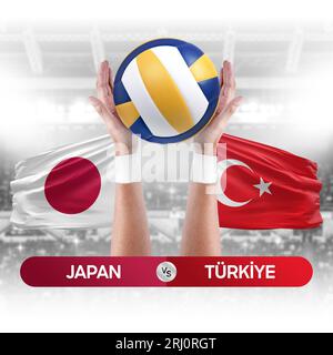 Japan vs Turkiye national teams volleyball volley ball match competition concept. Stock Photo