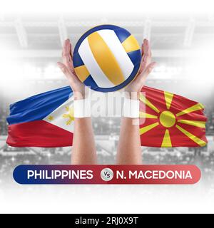 Philippines vs North Macedonia national teams volleyball volley ball match competition concept. Stock Photo