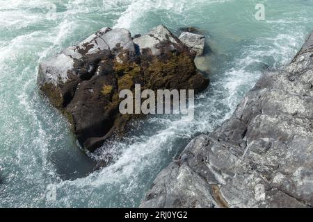 Flowing water and coastal rocks of Katun river. Altai Republic, Russia Stock Photo