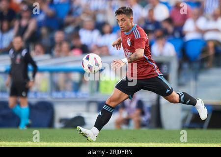 Fran Beltran of RC Celta in action during the La Liga EA Sports match between Real Sociedad and RC Celta at Reale Arena on August 19, 2023, in San Seb Stock Photo