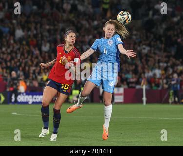Sydney, Australia. 20th Aug, 2023. Keira Walsh #4 of England jumps up to win the high ball during the FIFA Women's World Cup 2023 Final match Spain Women vs England Women at Stadium Australia, Sydney, Australia, 20th August 2023 (Photo by Patrick Hoelscher/News Images) in Sydney, Australia on 8/20/2023. (Photo by Patrick Hoelscher/News Images/Sipa USA) Credit: Sipa USA/Alamy Live News Stock Photo