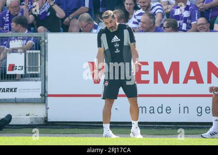 20 August 2023, Lower Saxony, Osnabrück: Soccer: 2nd Bundesliga, VfL Osnabrück - 1. FC Nürnberg, Matchday 3 at Stadion an der Bremer Brücke. Nuremberg coach Cristian Fiel is on the sidelines. Photo: Friso Gentsch/dpa - IMPORTANT NOTE: In accordance with the requirements of the DFL Deutsche Fußball Liga and the DFB Deutscher Fußball-Bund, it is prohibited to use or have used photographs taken in the stadium and/or of the match in the form of sequence pictures and/or video-like photo series. Stock Photo