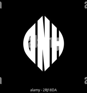 DNH circle letter logo design with circle and ellipse shape. DNH ellipse letters with typographic style. The three initials form a circle logo. DNH Ci Stock Vector