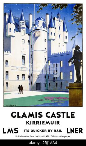 1935 vintage Cecil King  Glamis Castle, Kirriemuir, Scotland, travel poster advertising rail services Stock Photo