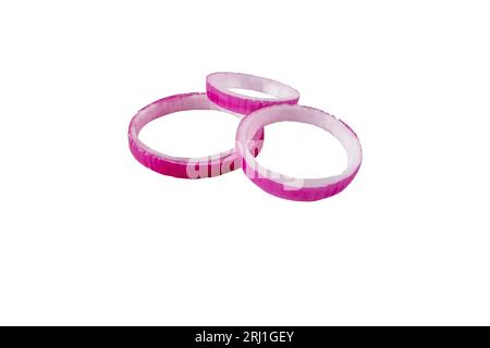 Purple sweet onion vegetable rings isolated on white Stock Photo