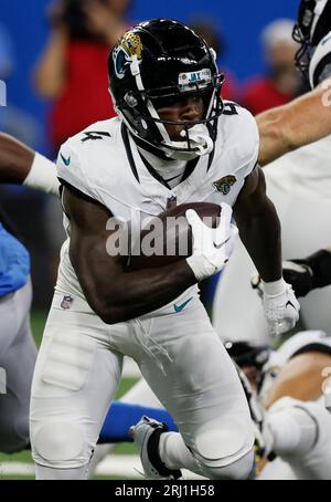 Jacksonville Jaguars running back Tank Bigsby runs with the ball prior to  an NFL Football game in Arlington, Texas, Saturday, August 12, 2023. (AP  Photo/Michael Ainsworth Stock Photo - Alamy