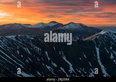 Sunrise from the summit of Gray's Peak, looking East towards Mount Bierstadt and Mount Evans. Stock Photo