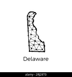 Delaware state map polygonal illustration made of lines and dots, isolated on white background. US state low poly design Stock Vector