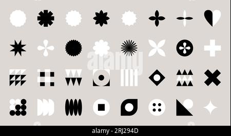 Set of creative abstract geometric shapes. Design elements in style of brutalism, Swiss minimalism, Bauhaus. Simple black and white decorative objects Stock Vector