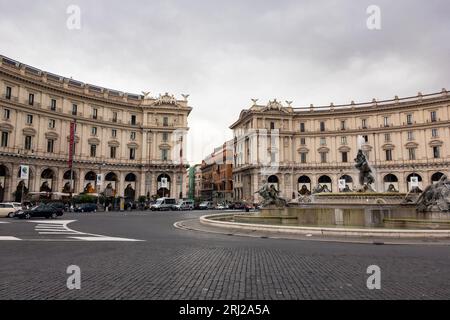 ROME, ITALY - OCTOBER 23, 2016: Fountain of the Naiads in the centre of Rome, italy with roundabout Stock Photo