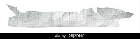 Narrow torn sheet of paper in a cage on a white background. Crumpled checkered paper Stock Photo