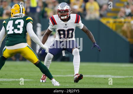 New England Patriots wide receiver Kayshon Boutte (80) lines up