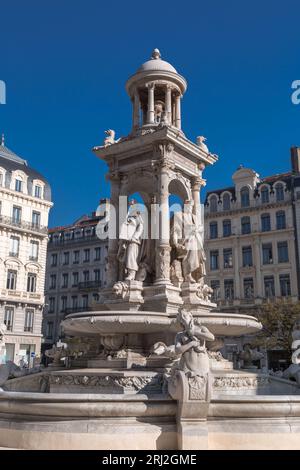 Lyon, France - January 25, 2022: The Jacobins Fountain at the Jacobin Square in lyon, France. Stock Photo