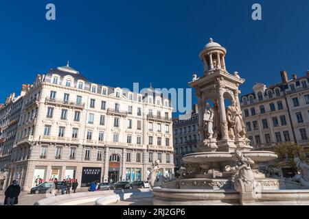 Lyon, France - January 25, 2022: The Jacobins Fountain at the Jacobin Square in lyon, France. Stock Photo