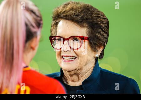 Sydney, New South Wales, Australia. 20th Aug, 2023. SYDNEY, AUSTRALIA - AUGUST 20: Billie Jean King meets Alexia PUTELLAS of Spain after Spain beats England in the final of the FIFA Women's World Cup Australia & New Zealand 2023 at Stadium Australia on August 20, 2023 (Credit Image: © Chris Putnam/ZUMA Press Wire) EDITORIAL USAGE ONLY! Not for Commercial USAGE! Stock Photo