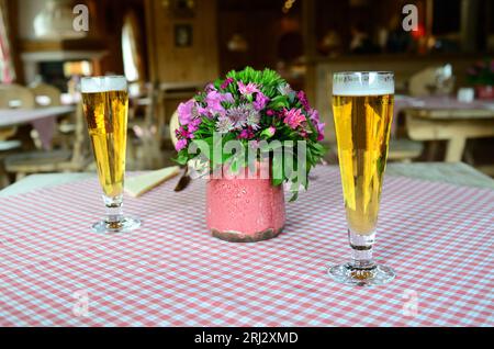 Chilled beer served before lunch in a restaurant Stock Photo