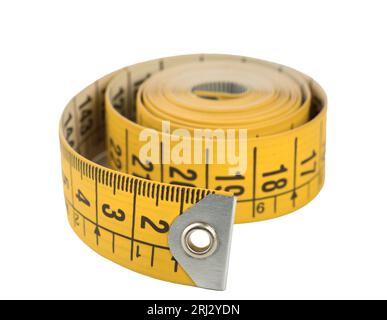 a yellow tailor's tape measure on a transparent background Stock Photo